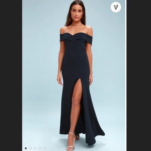 Lulus Song of Love Navy Blue Off-the-Shoulder Maxi Dress